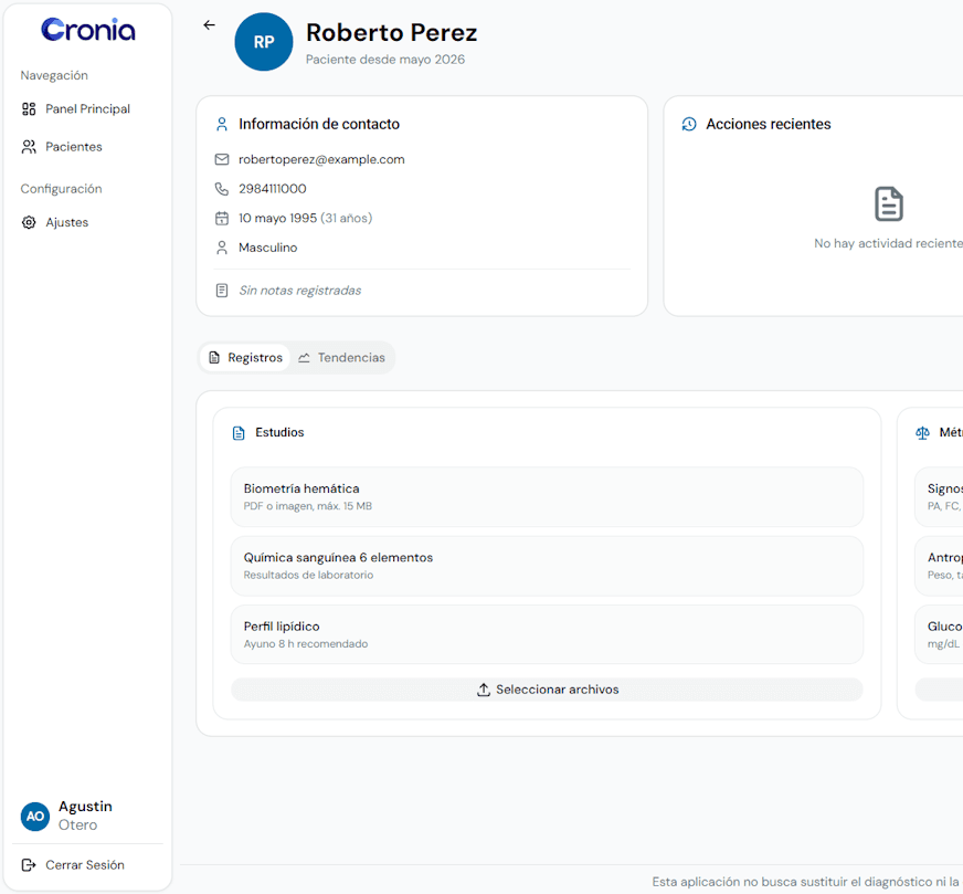Vista de la aplicación: seguimiento de estudios y tendencias